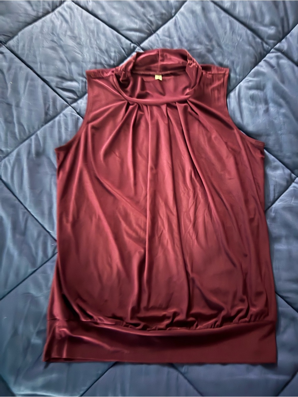 PerSeption Concept Sleeveless Pleated Mock Neck Tank - Burgundy